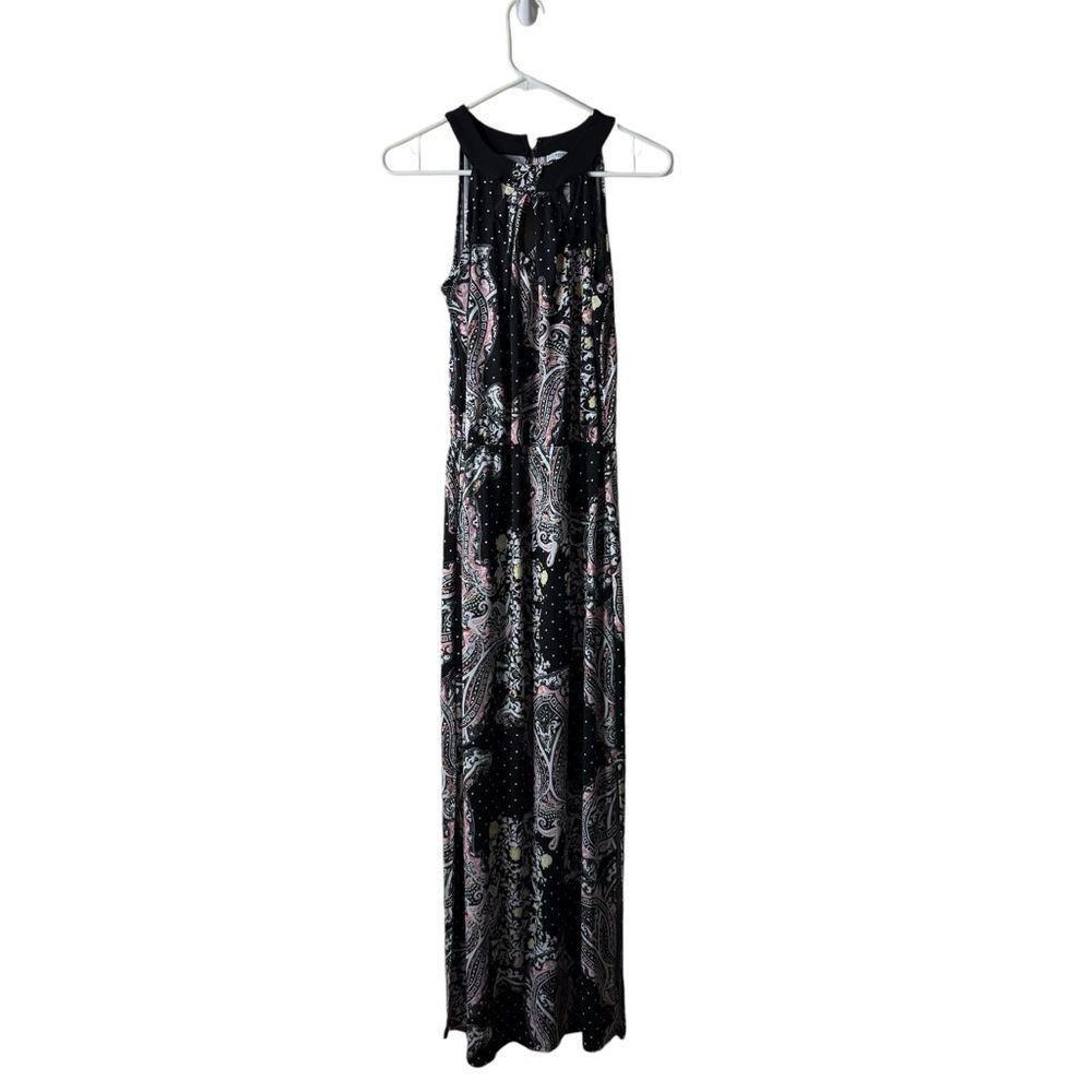 White House Black Market Paisley Polka Dot Halter Maxi Dress